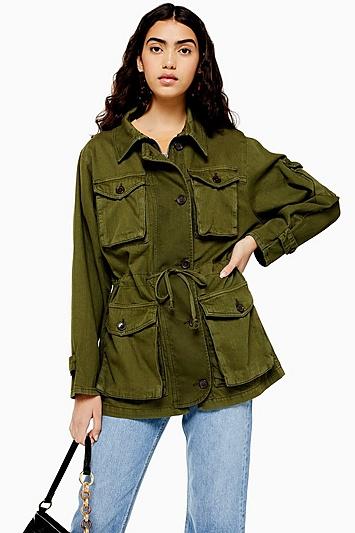 Topshop Khaki Longline Cargo Shacket