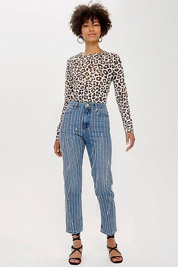 Topshop Moto All Over Diamante Straight Leg Jeans