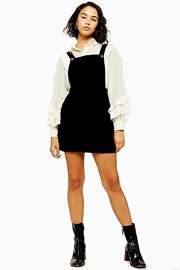 Topshop Petite Black Corduroy Pinafore Dress