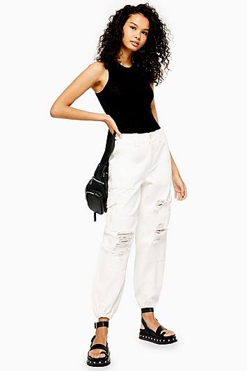 Topshop Distressed Cuff Utility Trousers