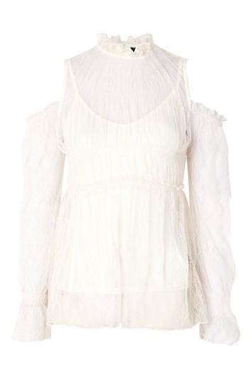 Topshop Lace Frill Cold Shoulder Top