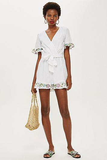Topshop Flower Embroidered Playsuit
