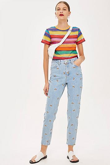 Topshop Embroidered Mom Jeans