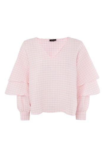 Topshop Petite Gingham Sleeve Top