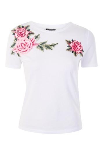 Topshop Petite Floral Applique T-shirt