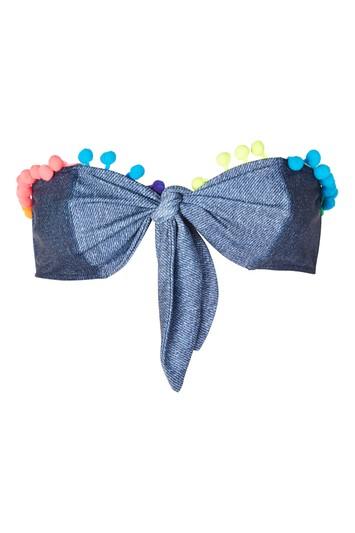 Topshop *denim Pom Pom Bandeau Bikini Top By Jaded London