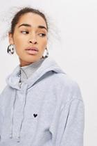 Topshop Silver Embroidered Heart Hoodie