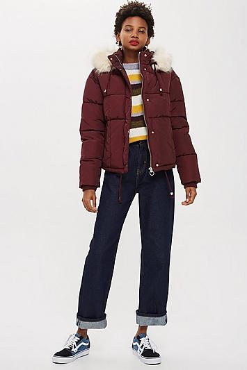 Topshop Fur Lined Quilted Puffer Jacket