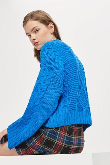Topshop Cable Knit Roll Neck Sweater