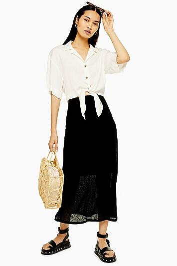 Topshop Black Mesh Jersey Midi Skirt