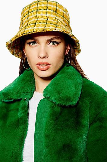 Topshop Yellow Checked Bucket Hat