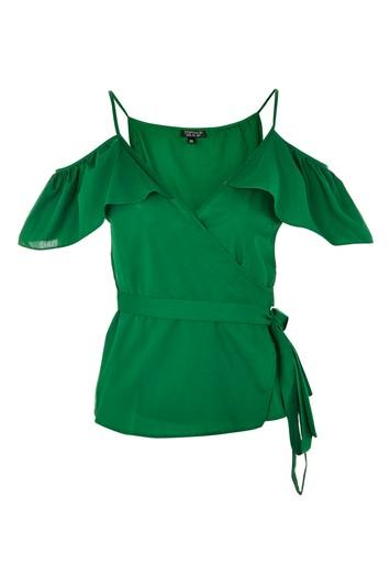 Topshop Cold Shoulder Frill Wrap Top