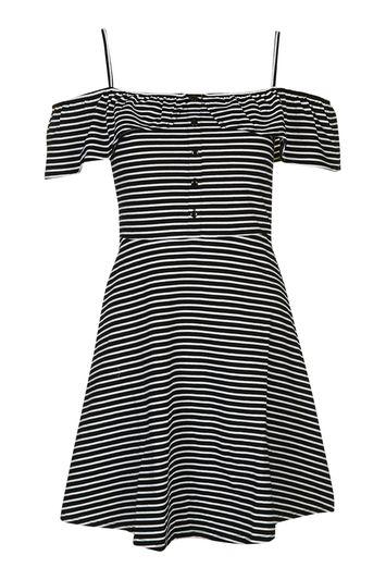 Topshop Striped Button-up Bardot Dress