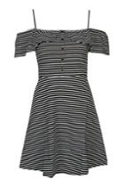 Topshop Striped Button-up Bardot Dress