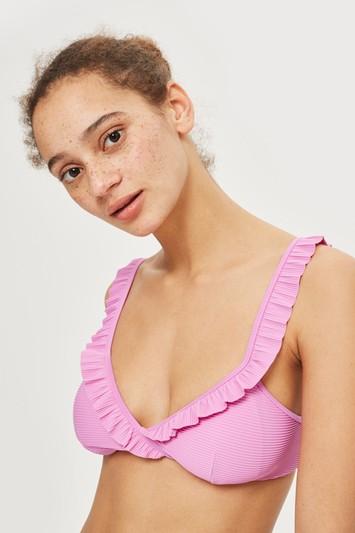 Topshop Rib Frill Crop Bikini Top