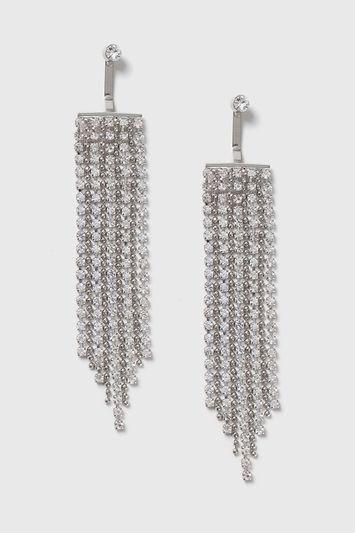 Topshop Rhinestone Tassel Front And Back Earrings