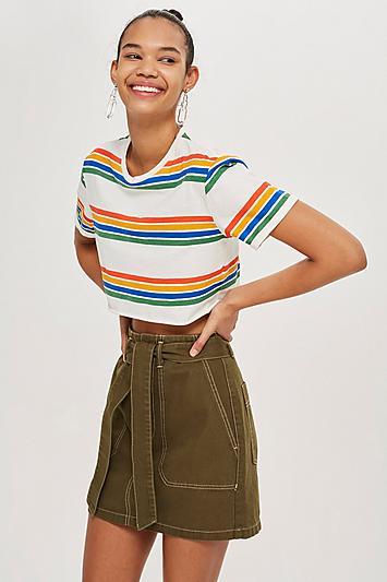 Topshop Khaki Denim Utility Skirt