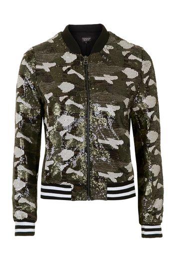Topshop Camouflage Inspired Sequin Bomber