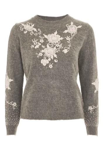 Topshop Fluffy Embroidered Jumper