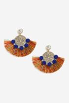 Topshop Engraved Disc And Pom Pom Earrings