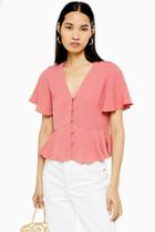 Topshop Rose Pink Button Down Short Sleeve Blouse