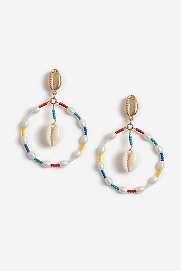 Topshop Beaded Hoop Shell Drop Earrings