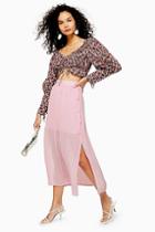 Topshop Pink Pleat Side Button Midi Skirt