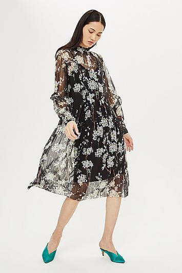 Topshop *floral Mesh Overlay Dress By Y.a.s
