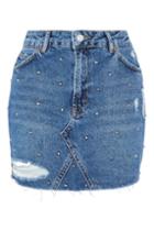 Topshop Moto Rip Stud Denim Skirt