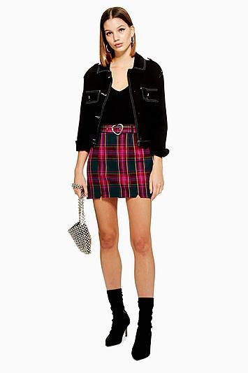 Topshop Heart Buckle Check Mini Skirt