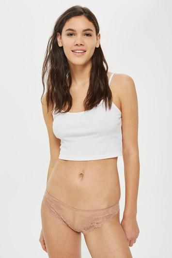 Topshop Nude Lace Brazilian Knickers