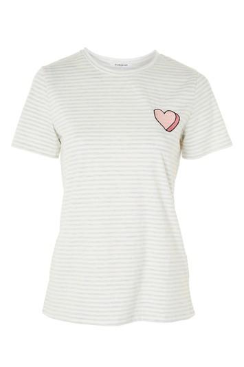 Topshop *heart Embroidered T-shirt By Glamorous