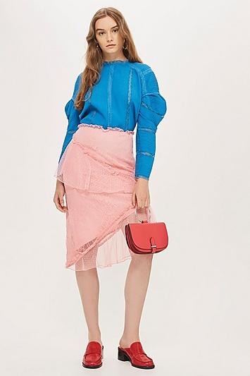 Topshop Pink Mix Frill Lace Skirt
