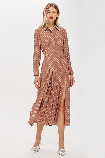 Topshop Petite Rust Spot Shirtdress