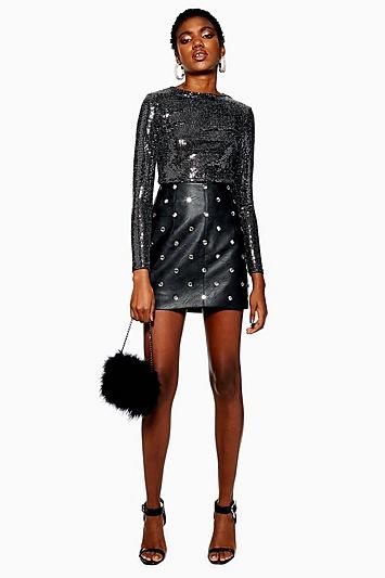 Topshop Crystal Embellished Mini Pu Skirt