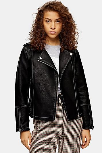 Topshop Faux Leather Pu Stitched Jacket