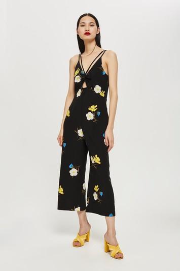 Topshop Yellow Floral Print Jumpsuit