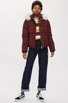 Topshop Faux Fur Lined Padded Puffer Jacket