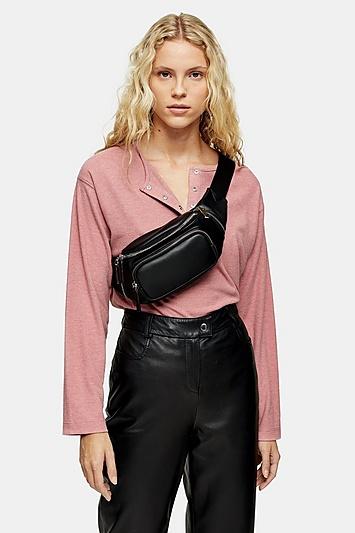 Topshop Pink Henley Brushed Long Sleeve Top