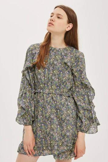 Topshop Limited Edition Print Ruffle Skater Dress Made From Liberty Fabric