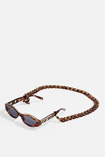 Topshop Chain Angular Oval Sunglasses