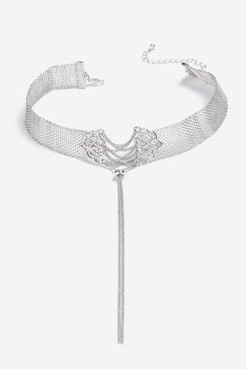 Topshop Metal Mesh Tie Choker Necklace