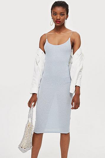 Topshop Glitter Ribbed Midi Dress