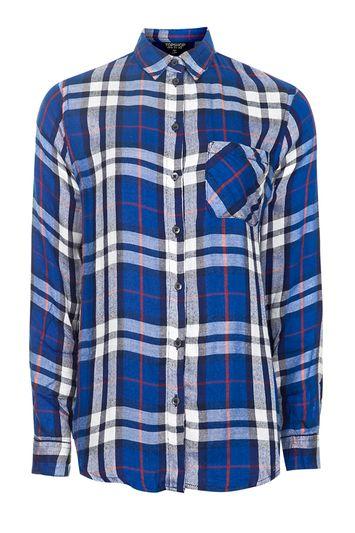 Topshop Long Sleeve Blue Check Shirt