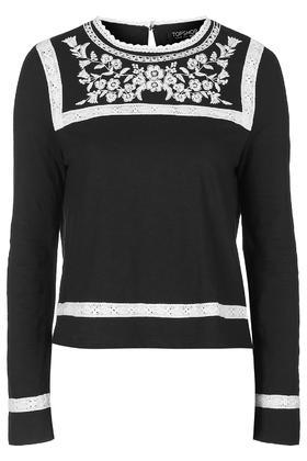 Topshop Embroidered Smock Top