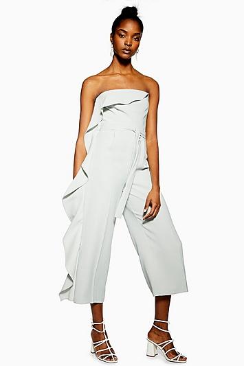Topshop Blue Frill Bandeau Jumpsuit