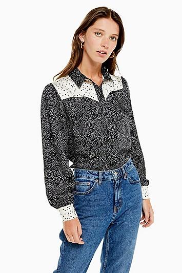 Topshop Western Print Slim Shirt