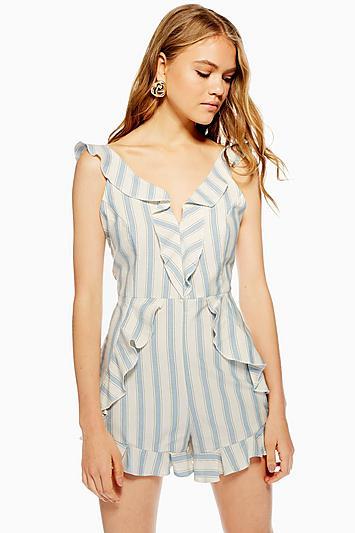 Topshop Striped Ruffle Playsuit