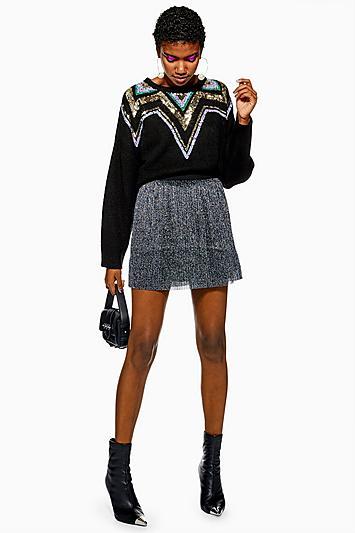 Topshop Metallic Plisse Mini Skirt
