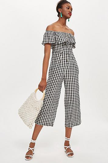 Topshop Gingham Bardot Jumpsuit